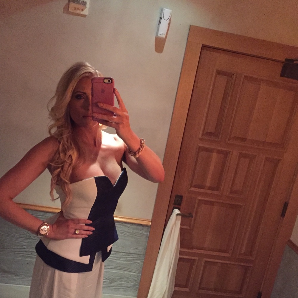 White Leather and blue fabric bustier -  sz Med
